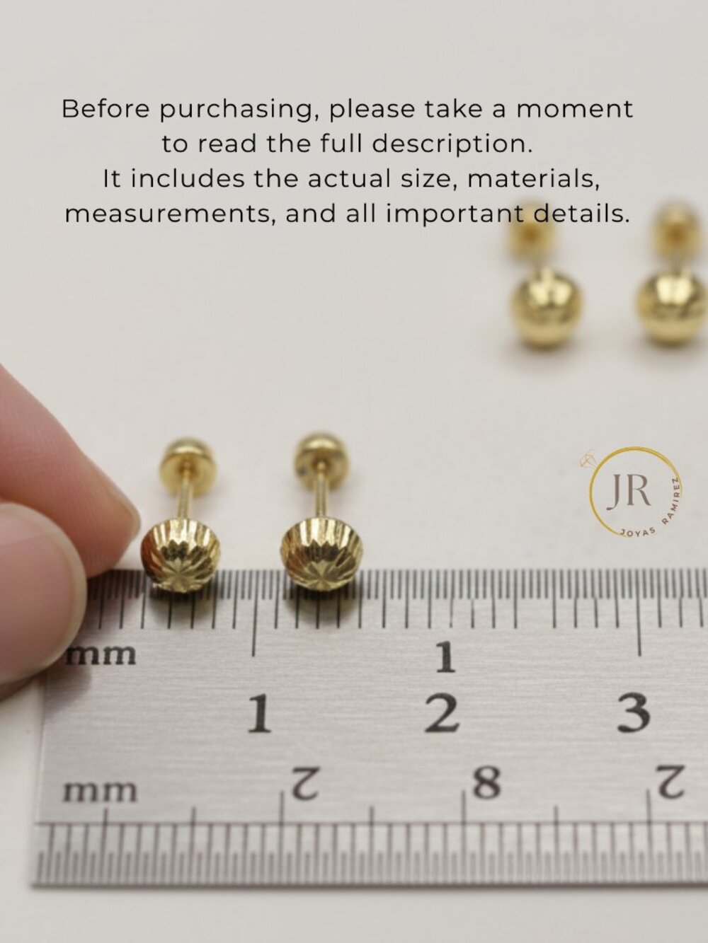 14K Solid Gold Dangle Drop Earrings • Cubic Zirconia Studs with Hanging Ball - Picture 6 of 6